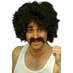 Smiffys 118 Retro Wig & Moustache Set Mens 80s TV Scouser Fancy Dress