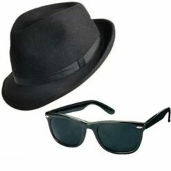 Henbrandt Adult Blues Brothers Hat & Sunglasses 80s Gangster Fancy Dress Costume Accessory