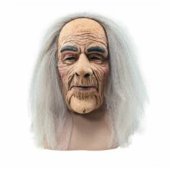 Adult Creepy Old Overhead Man Mask With Long Hair Grandad Halloween Fancy Dress