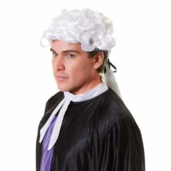 Adult Judge Wig Barrister Lawyer Court Fancy Dress Costume White Mens Ladies
