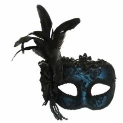 Adult Masquerade Ball Feather Face Eye Mask On Headband Fancy Dress Accessory