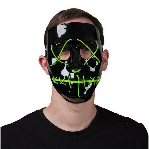 Adult Unisex Neon Green Light Up Mask - Halloween Fancy Dress Accessory 1 Adult Unisex Neon Green Light Up Mask - Halloween Fancy Dress Accessory
