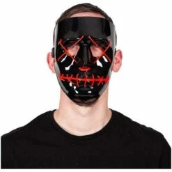 Adult Unisex Neon Red Light Up Mask Fancy Dress Accessory - One Size