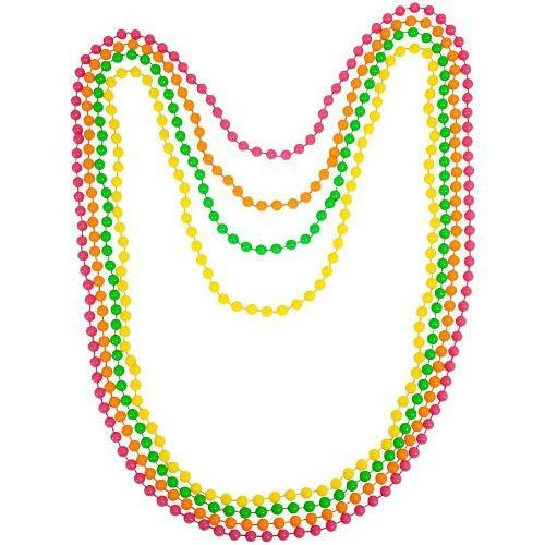 Adult Women's 4 Piece 80's Neon Beads Necklace Fancy Dress Accessory 1 Adult Women's 4 Piece 80's Neon Beads Necklace Fancy Dress Accessory