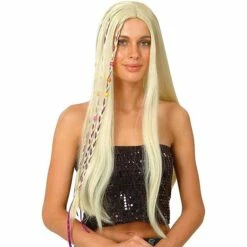 Adult Women's 60s 70s Groovy Hippie Hippy Wig - Blonde With Pink Braids