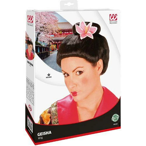 WIDMANN Adult Women's Oriental Fujiko Geisha Wig With Pink Flower Fancy Dress Accessory 2 WIDMANN Adult Women's Oriental Fujiko Geisha Wig With Pink Flower Fancy Dress Accessory - Image 2
