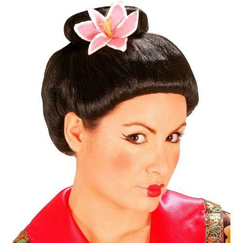 WIDMANN Adult Women's Oriental Fujiko Geisha Wig With Pink Flower Fancy Dress Accessory 1 WIDMANN Adult Women's Oriental Fujiko Geisha Wig With Pink Flower Fancy Dress Accessory