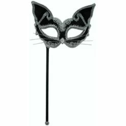 Adults Cat Eye Mask On A Stick Mascarade Fancy Dress Accessory