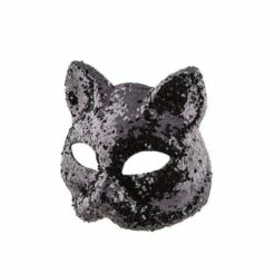 Henbrandt Shop 9 Black Glitter Cat Mask Halloween Masquerade Fancy Dress