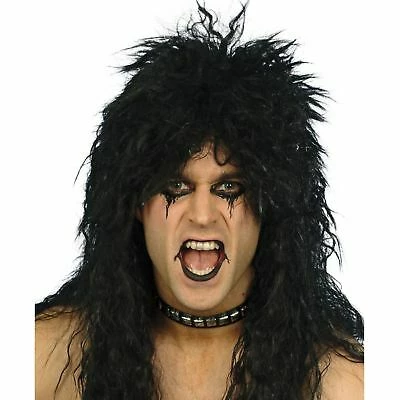 Smiffys Black Hard Rocker Wig Kiss Alice Cooper Rockstar Fancy Dress 2 Smiffys Black Hard Rocker Wig Kiss Alice Cooper Rockstar Fancy Dress - Image 2