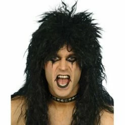 Smiffys Black Hard Rocker Wig Kiss Alice Cooper Rockstar Fancy Dress