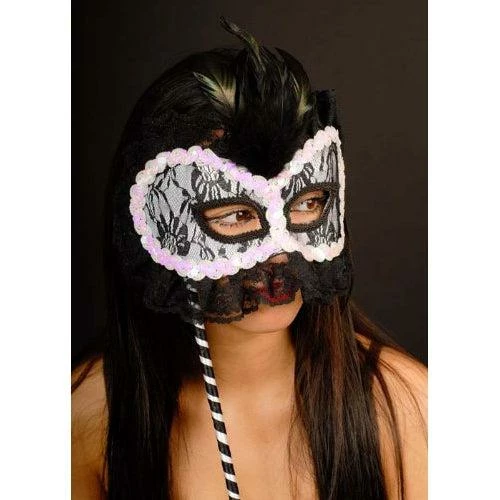 Bristol Novelty Black/White Masquerade Mask On Stick 2 Bristol Novelty Black/White Masquerade Mask On Stick - Image 2