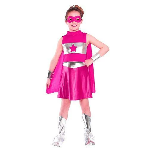 Child Girl's Pink Superhero Fancy Dress Costume 1 Child Girl's Pink Superhero Fancy Dress Costume