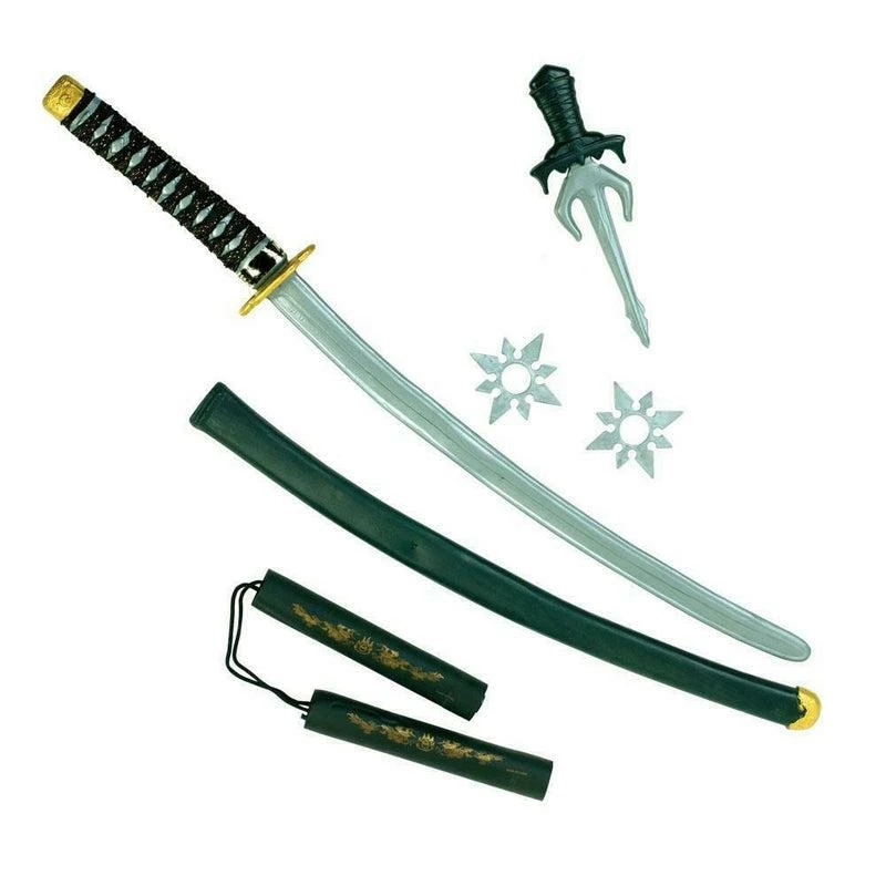 Deluxe Ninja Swords Set Samurai Warrior Fancy Dress Costume Accessory Kit 2 Deluxe Ninja Swords Set Samurai Warrior Fancy Dress Costume Accessory Kit - Image 2