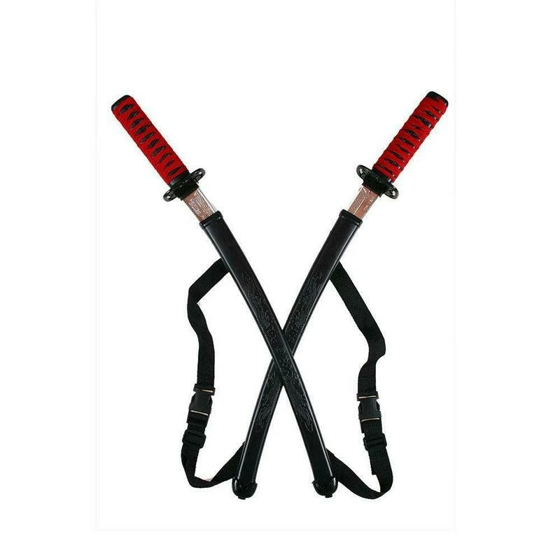 Double Ninja Swords With Back Sheath And Straps Fancy Dress Costume Accessory 1 Double Ninja Swords With Back Sheath And Straps Fancy Dress Costume Accessory