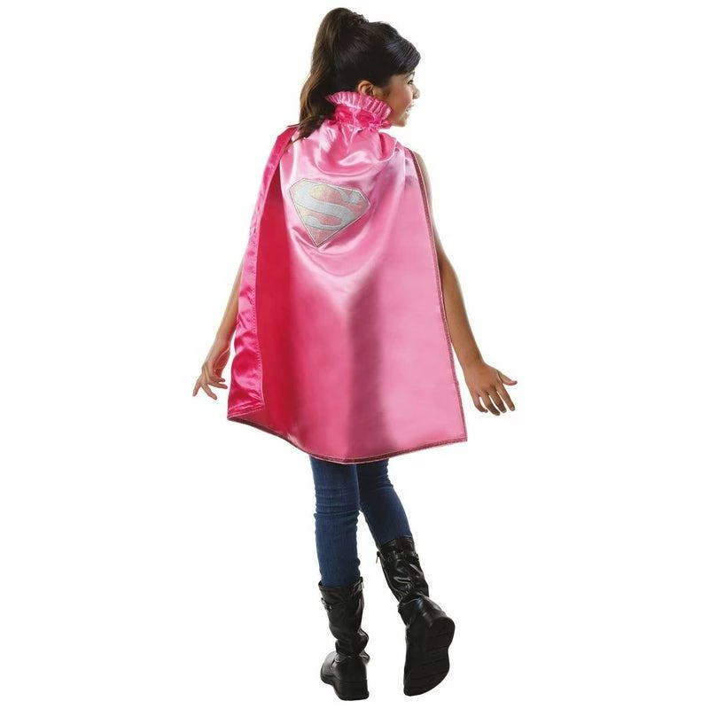 Girls Pink Supergirl Cape Super Hero Fancy Dress Costume 1 Girls Pink Supergirl Cape Super Hero Fancy Dress Costume