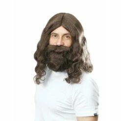 Jesus Brown Wig & Beard 60s 70s Hippy Hippie Prophet Fancy Dress Religious