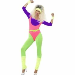 Smiffys Ladies 80s Work Out Neon Fitness Instructor Dancer Fancy Dress Costume Outfit