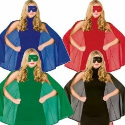 Ladies Adult Superhero Mask & Cape Halloween Fancy Dress Costume Outfit