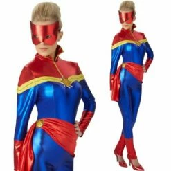 Ladies Captain Marvel Costume Comic Superhero Fancy Dress Womens Outfit