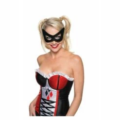 Ladies Harley Quinn Black Eye Mask Superhero Halloween Fancy Dress Accessory