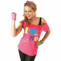 Ladies I Love The 80s T-Shirt Fancy Dress Costume Neon Festival Womens Outfit