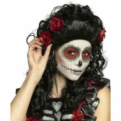 Boland Ladies Mexican Day Of The Dead Red Rose Black Wig Halloween Fancy Dress