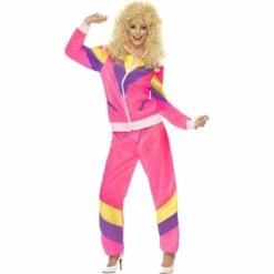 Smiffys Ladies Pink Shell Suit Costume Scouser Retro 80s Tracksuit Fancy Dress Outfit