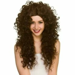 Long Curly Brown Wig Fancy Dress Accessory
