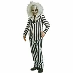 Mens Beetlejuice Costume 80s Halloween Ghost FancY Dress Adult Outfit