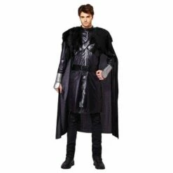 Mens Deluxe Black Cavalier Costume Nights Watch Medieval John Snow Fancy Dress