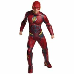 Mens Deluxe Flash Costume Justive League Superhero Fancy Dress Outfit