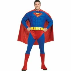 Mens Deluxe Superman Costume Muscle Chest Superhero Fancy Dress Film Outfit -Henbrandt Shop Mens Deluxe Superman Costume Muscle Chest Superhero Fancy Dress Film Outfit 4