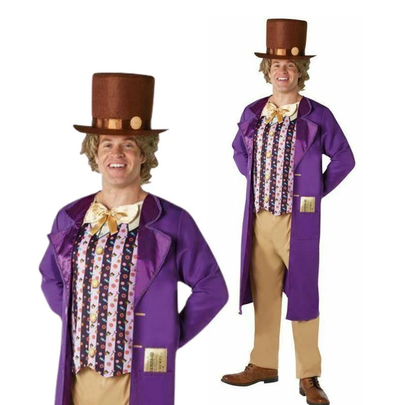 Mens Willy Wonka Costume Roald Dahl Chocolate Factory Book Day Adult Fancy Dress 1 Mens Willy Wonka Costume Roald Dahl Chocolate Factory Book Day Adult Fancy Dress