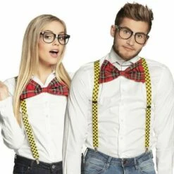 Boland Nerd Fancy Dress Costume Accessory Kit Geek Glasses Braces Bow Tie