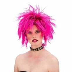Punk Wig Pink Fancy Dress Costume Accessory 80s Retro For Themed Parties