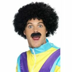 Smiffys Scouser Wig & Moustache Set - Fancy Dress Costume Accessory 80s Tash + Afro