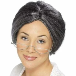 Smiffys Grey Granny Bun Wig Women's Fancy Dress Accessory