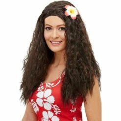 Smiffys Long Brown Hawaiian Fancy Dress Wig