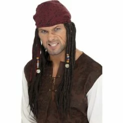 Smiffys Pirate Wig & Head Scarf Men's Fancy Dress Accessory