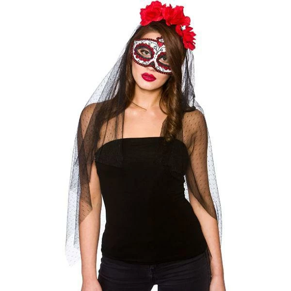 Wicked Costumes Day Of The Dead Mexican Mask & Veil Fancy Dress Accessory 1 Wicked Costumes Day Of The Dead Mexican Mask & Veil Fancy Dress Accessory