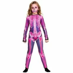 Wicked Costumes X-Ray Skeleton Print Skinz Child Unisex Fancy Dress Costume - Pink